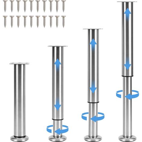 Lot de 4 Pieds de Meuble Reglable en Acier Inoxydable, Pieds de Table Pied de Lit, Pieds Meuble Salle de Bain, Pieds de Meubles pour Meuble TV, Canapé, Chaise, Salle de Bain (25-42CM) (1/5)