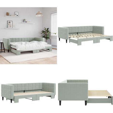 Tagesbett Ausziehbar Hellgrau 80x200 cm Samt - Sofa - Schlafcouch - Gästebett - Tagesbett - Wohnzimmermöbel - Home & Living (1/5)