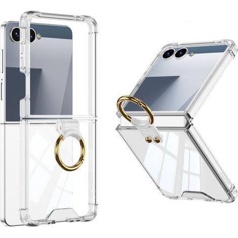 Étui pour Samsung Galaxy Z Flip 7, avec protection de charnière et support anneau (transparent) (1/4)