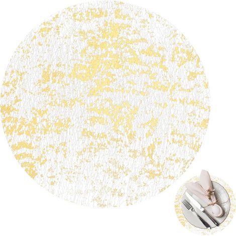 Juego de 16 manteles individuales dorados desechables, 35 cm, redondos, de vinilo dorado, para mesas de comedor, bodas, decoraciones, Navidad. (1/5)