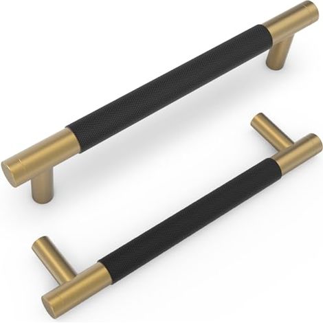 Paquete de 10 tiradores de 128 mm para armarios de cocina, color negro y bronce champán, tiradores moleteados para armarios y cajones.