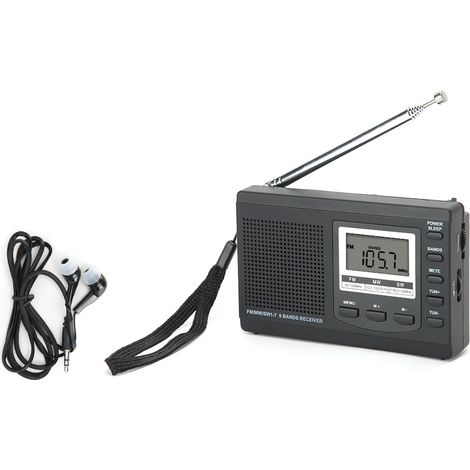 Radio FM/AM/OC Portable avec Réveil Numérique - Petit Radio Noir Compact (1/5)