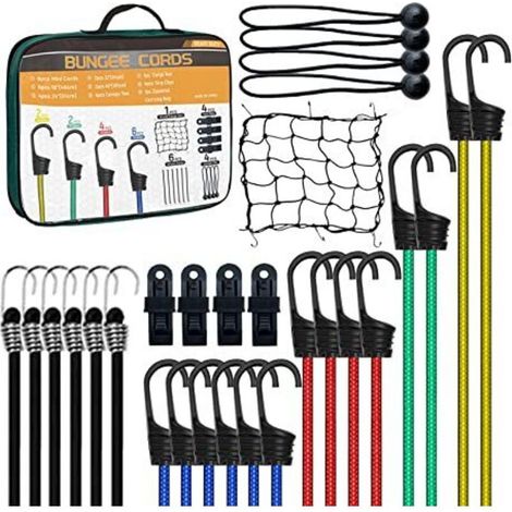29 Piece Heavy Duty Outdoor Expandable Set - Includes 10", 18", 24", 32", 40" Expandable Straps and 8" Ball Straps, 1 Cargo Net, 4 Tarp Clips (1/5)