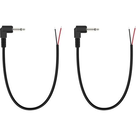 2 Pcs Connecteur Jack Mono TS 2 pôles 3,5 mm mâle coudé à 90 degrés vers Fil Nu, extrémité Ouverte, 25 cm, pour réparation de câbles Audio (1/5)