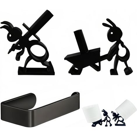 Support Papier Toilette Mural sans Perçage et Porte-Rouleau Sol Fourmi, Set de 3 Pièces pour WC et Salon, Décoration Toilette avec Design d'Insecte, Rangement Pratique et Amusant (1/5)