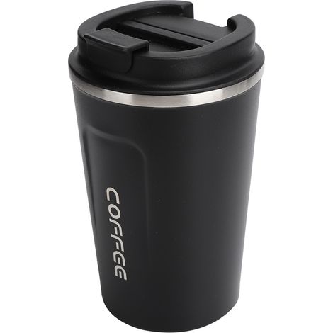 380 ml doppelwandiger, isolierter Edelstahlbecher, auslaufsicher, tragbarer Kaffeebecher fürs Auto, schwarz, mit auslaufsicherem Deckel (1/5)