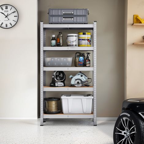 Étagère de Rangement Métallique 5 Niveaux, Montage sans Vis, Charge 650 kg, Argent (1/5)