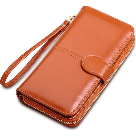 Portefeuille zippé de grande capacité pour femmes (marron), (1/2)