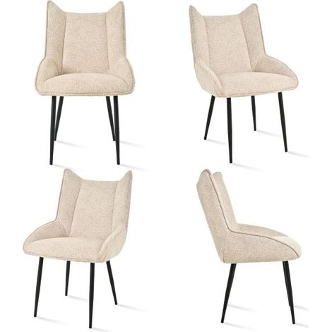 Bon Furni Bouclé Silla de comedor Beige Cálido, Set de 4, ergonómica con reposabrazos, suave y transpirable