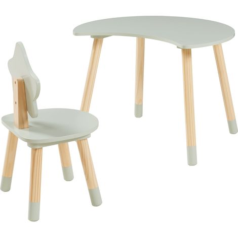 Bureau table poste de travail 44 x 60 x 50 cm pour enfant avec chaise vert menthe naturel (1/5)