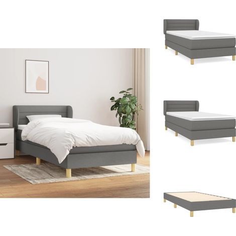 Boxspringbett mit Matratze Dunkelgrau 90x200 cm Stoff - Boxspringbett - Doppelbett - Bettenrahmen - Lattenrost - Matratze (1/5)