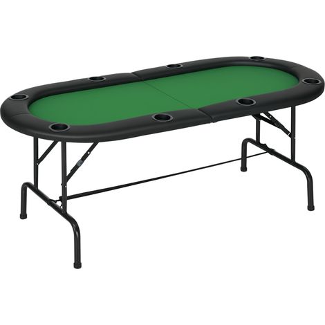 8 Player Folding Poker Table-Oval Portable Blackjack Casino Table with Cup Holder-Felt Top and Metal Base-183 x 82 x 75cm-Green and Black (1/5)