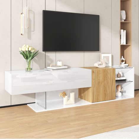 Mobile TV 180x38x48 cm in pannelli di particelle bianco e legno, contenitore – MEUBLIV (1/5)
