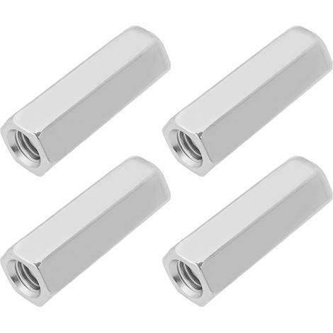 Lot de 4 écrous de serrage M10 - Filetage à droite - En acier inoxydable 304 - Long écrou de couplage hexagonal - Pour appareils de communication à la maison et au bureau - Argenté (1/5)