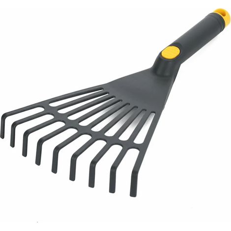(Gris) Râteau de jardin simple en plastique pour feuilles et gazon, niveleur, robuste, avec poignée confortable, idéal pour le jardinage. (1/5)