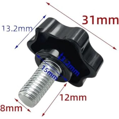 Lot de 12 vis à poignée étoile M8 Vis moletée à tête étoile Bouton de serrage pour machine-outil machine (noir)