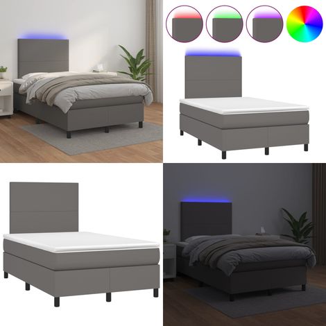 Cama box spring colchón y LED cuero sintético gris 120x200 cm - Colchón con LED - Cuero sintético