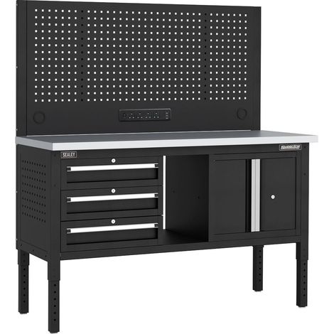 Sealey APMWB60COMBO2SS Superline PRO Modular Workbench with 3 Drawers & Cupboard Stainless Steel Worktop 1525mm