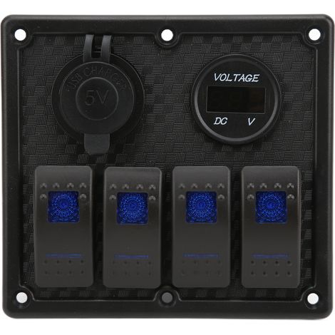 Panneau Interrupteurs 4 Grues 5Broches avec Voltmètre Prise USB Double 4.8A Charge Rapide Universel pour Auto Camping-car Bateau Bleu (1/5)