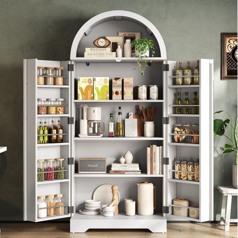 MEUBLIV Armoire de rangement 70x40x165 cm blanche – étagères ouvertes et portes (1/5)