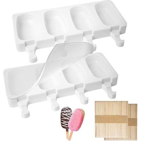 Silicone ice pop mold, 8 compartments, 100 sticks, 2 lids, BPA-free (large size) (1/4)
