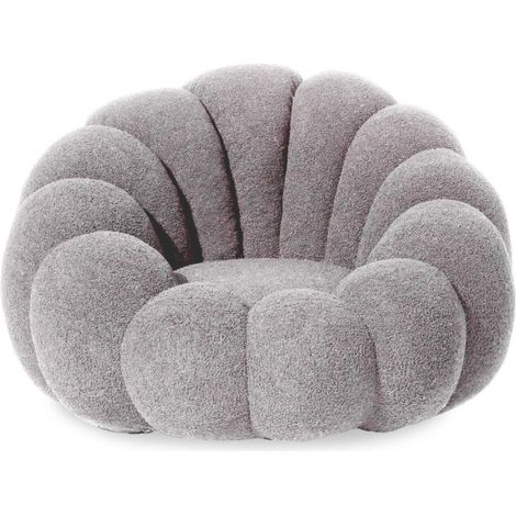 Paris Prix – Fauteuil relax coquillage tournant tissu bouclette gris – Dimensions 98x97x62cm – Assise confortable et moderne