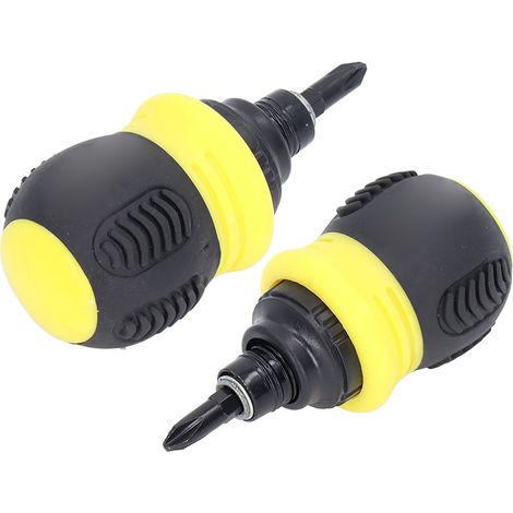 Tournevis à cliquet mini magnétique avec embouts cruciformes et fendus 2 en 1 en acier chrome vanadium, jaune (1/5)