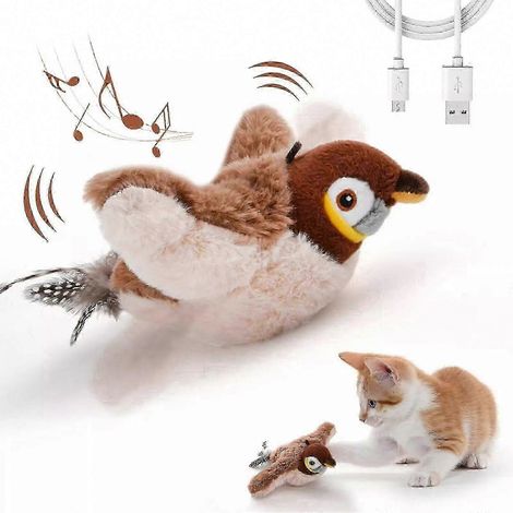 Oiseau volant électronique interactif pour chat avec ailes battantes, jouet moineau pour chats (1/4)