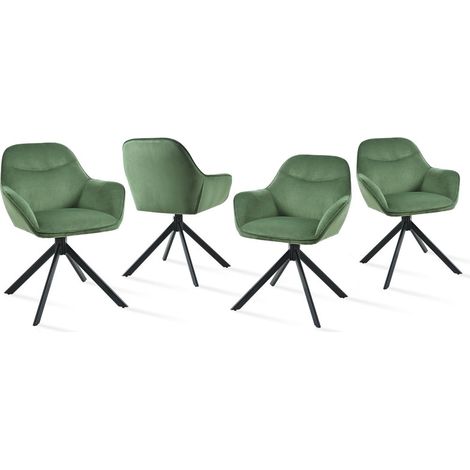 Goeurvant 360° Drehstühle mit weichem Sitz, eleganter, geschwungener Rückenlehne und ergonomischen Armlehnen, stilvoller Komfort für jedes Zimmer - 4er Set - Grün