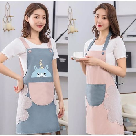 Lot de 2 tabliers de cuisine pour femme, tablier de chef avec poche, en coton et lin, idéal pour cuisiner, pâtisser, peindre et les tâches ménagères (1/5)