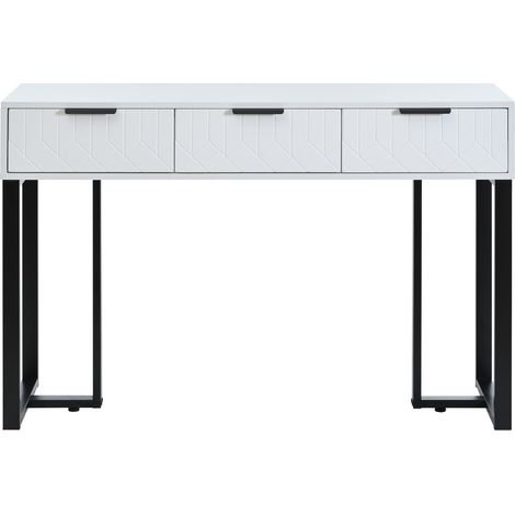 Mesa consola moderna con 3 cajones MDF 120x36x80 cm estructura metálica dorada blanco y negro HOMVRA (1/5)