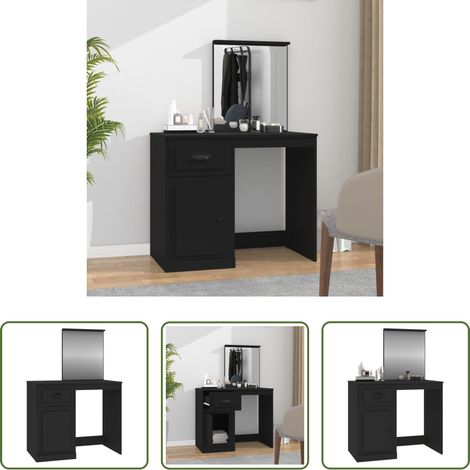 Miroir maquillage - Coiffeuse avec miroir noir 90x50x132,5 cm bois d'ingénierie (1/5)