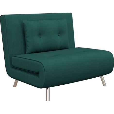 Poltrona Letto Singolo 3 in 1, Poltroncina Reclinabile a 3 Livelli con Rivestimento in Velluto e Cuscino, 100x88x83cm, Verde Scuro