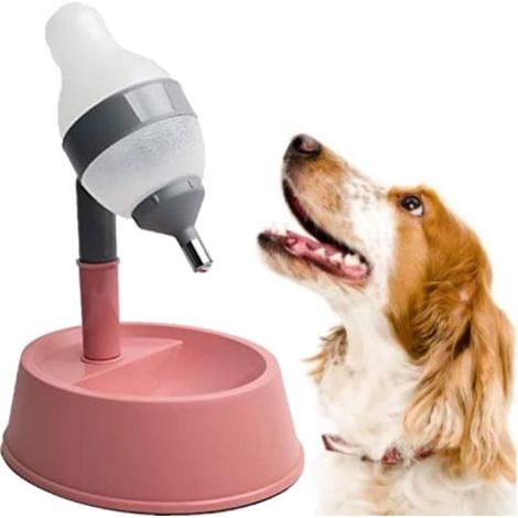 Dispensador de agua de pie para animales，Bebedero para perros，Dispensador de agua automático con altura ajustable para mascotas (rosa) (1/5)