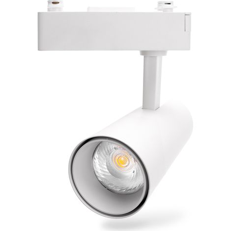 Aigostar - Foco de carril LED Bifásico Blanco , 15W, 6500K luz blanca, 1200lm, ángulo de haz de 24 °. Focos giratorios para interiores. Uso profesional: tiendas, galerías etc. o vivienda particular. (1/5)