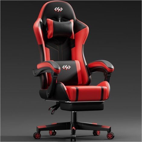 Ergonomischer Stuhl - Ecofurnix - Massierendes Lendenkissen - Verstellbare Rückenlehne - Verstellbare Kopfstütze - Weiß und Rot