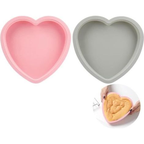 2 herzförmige Silikon-Kuchenformen, 17 cm herzförmige Kuchenformen, antihaftbeschichtete herzförmige Formen, wiederverwendbare herzförmige Silikonformen (1/4)