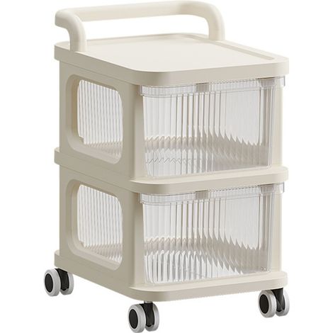 Chariot de rangement roulant multifonction avec tiroir transparent et roulettes, idéal pour la chambre, la cuisine ou le bureau (2 niveaux). (1/5)