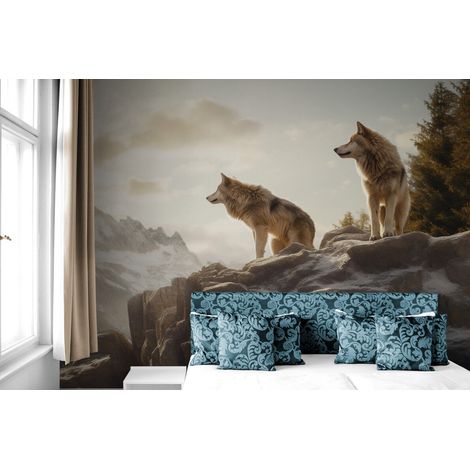 Papier Peint Montagne - Loups en contemplation - 150 x 250 cm (1/2)