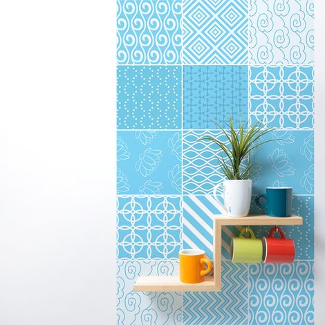 Sticker Mural Carrelage adhésif Cuisine Salle de Bain - 15 STICKERS CARRELAGES ETHNIQUE KAMAKURA - 15stickers20x20cm (1/5)