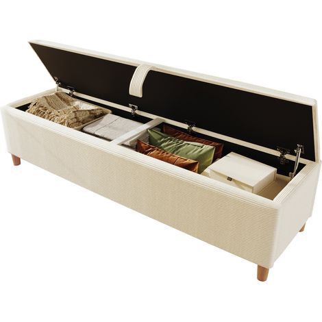 Banc de lit avec rangement hydraulique, revêtement tissu côtelé beige, 145 cm, coffre intégré, assise pratique pour chambre, entrée ou salon - CHICFURN (1/5)