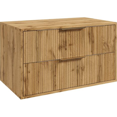Badplaats Mobile Sottolavabo Rimini 80 cm – Rovere – Mobile Bagno Sospeso con 2 Cassetti e Maniglie Dorate (1/5)