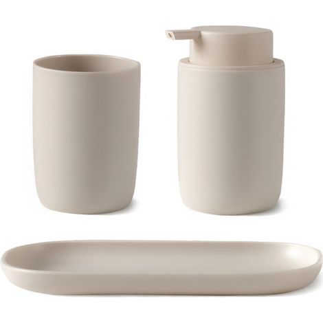 Set accessori bagno 3 pz con dispenser portaspazzolino e vassoio crema - Taki (1/5)