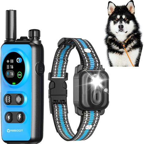 Collier de Dressage pour Chien - 4 Modes de Dressage, Bip, Vibration, Choc, 10% Choc Renforcé, Veilleuse, étanche Rechargeable Collier Electrique pour Petits et Grands Chiens, Clip de Poche (1/4)
