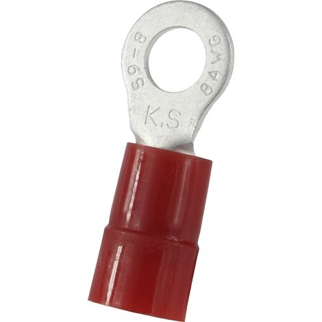 Cosses à œillet RS PRO, Isolé, Rouge, 8mm², 6.4mm, 12mm