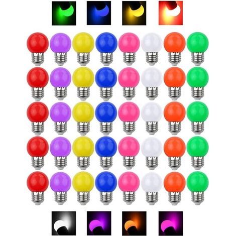 Bombilla LED de color E27 de 3W, equivalente a 30W, 240LM, base de rosca grande, guirnalda de luces LED, bombillas multicolores para el hogar, bar, fiestas y decoración ambiental - Paquete de 40 [Clas