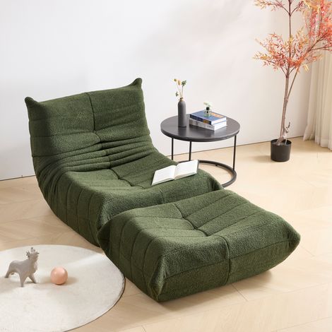 Sofá lounge de tela teddy verde, ancho 112 cm (1/5)