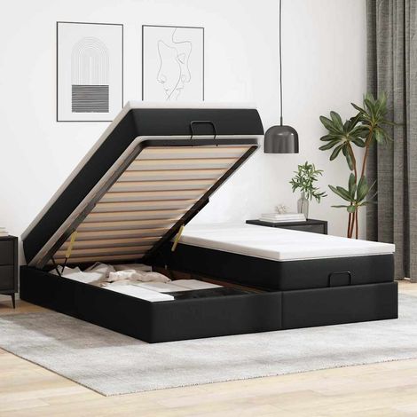 Ottoman-Bett mit Matratzen Schwarz 160x200 cm Kunstleder (1/5)