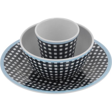 Set aus dunkelblauen, karierten Keramik-Obstschalen und -Tellern für Zuhause und Restaurant (1/5)
