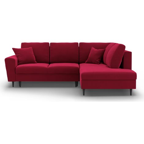 Canapé d'angle droit convertible + box 5 places en velours rouge (1/5)